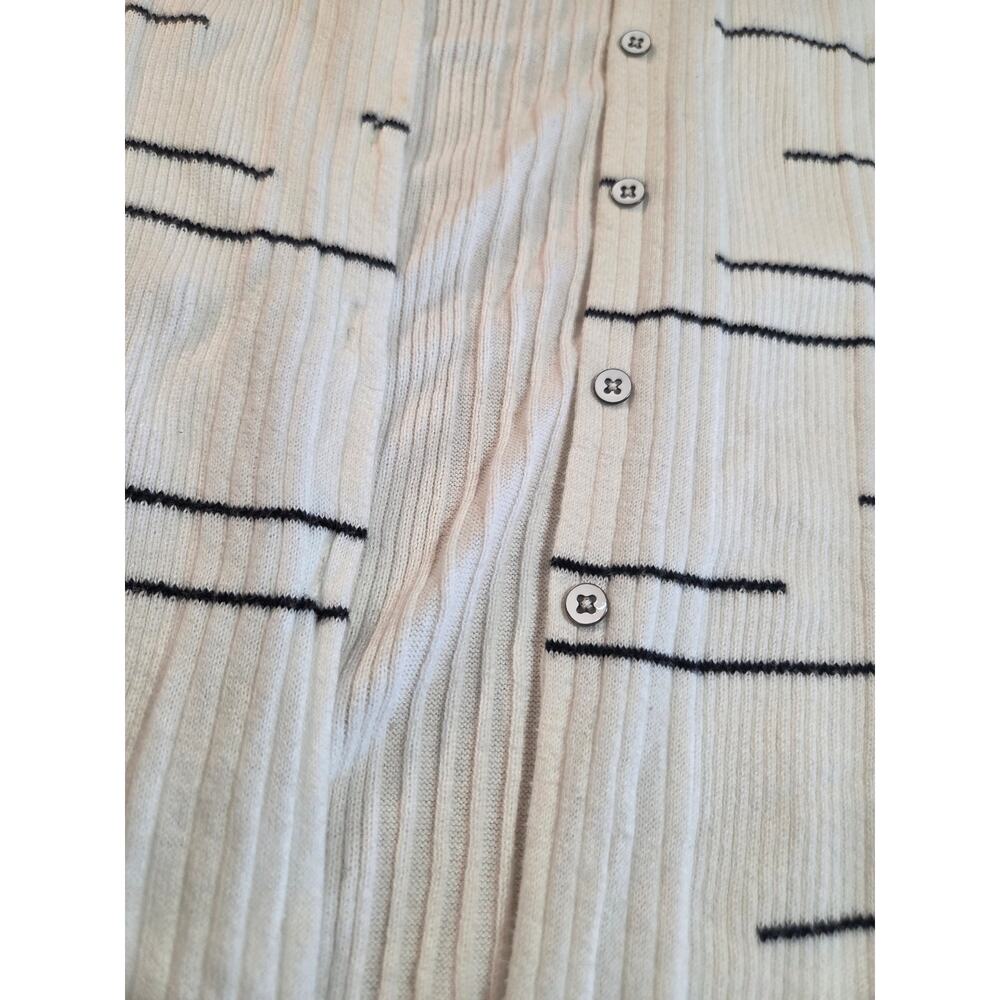 Cabi size large white long cardigan black stripe horizontal close knit cotton - Picture 4 of 13